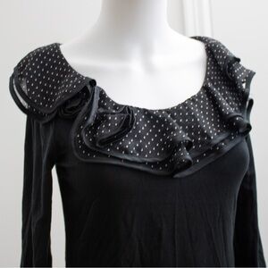 Lauren Ralph Lauren Petite Ruffle Black Polka Dot Ruffle Collar Woman’s Top Sz S